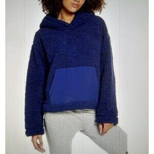 Zella Cassie Navy Faux Shearling Sherpa Boxy Hoodie Sweatshirt Size L